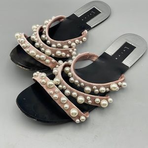Leith pearl and pink velvet slide sandals sz 10